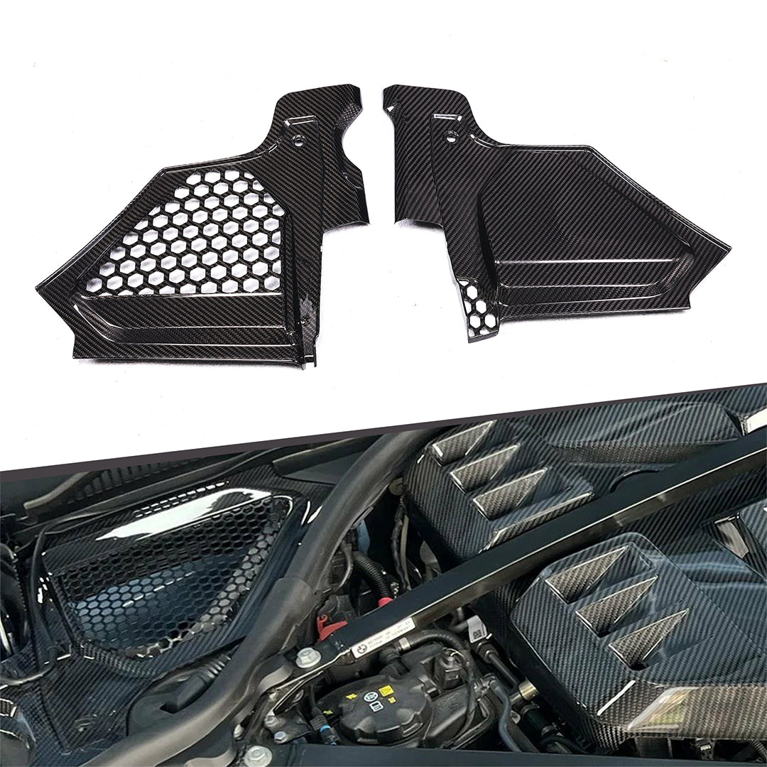 Carbon Fiber Engine Bay Reservoir & Strut Tower Cover – 2-Piece Kit – BMW M3 G80 / M4 G82 G83 (2021+)