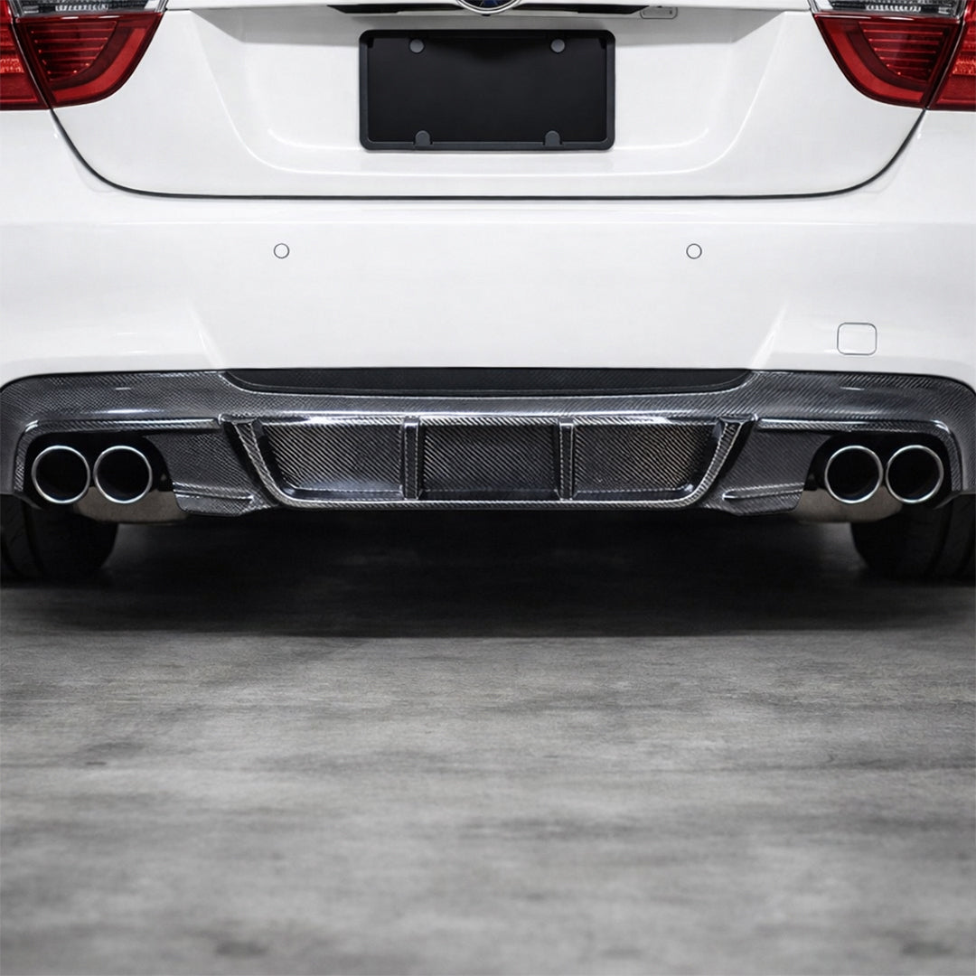 Carbon Fiber Rear Bumper Diffuser – 2-Tip M Tech Style – BMW E90 (2006–2012)
